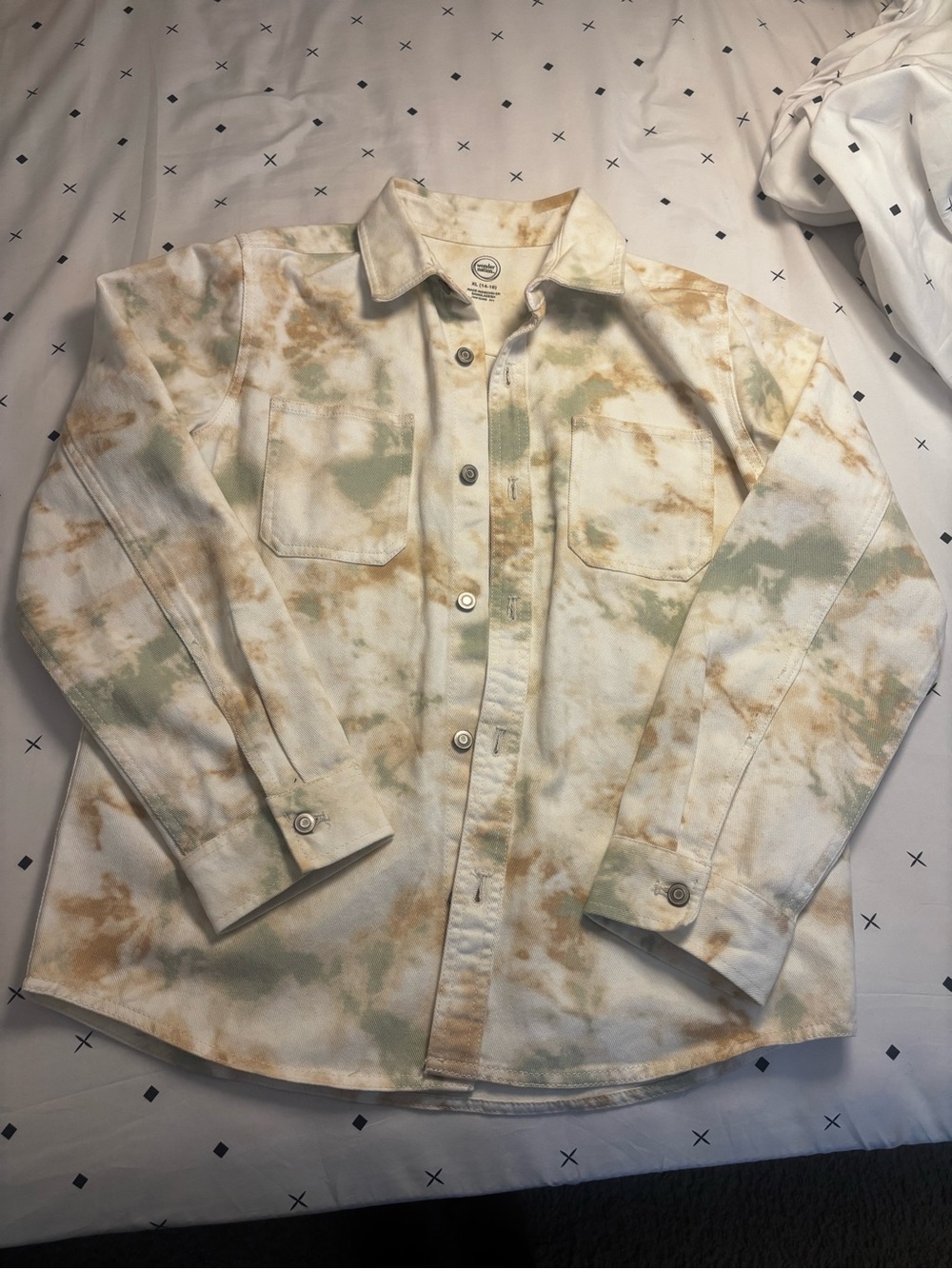 wonder nation Tie-Dye Button-Up Jacket in White, Green & Tan